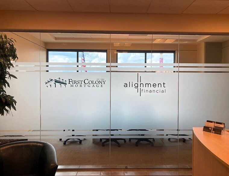 Custom frosted vinyl window graphics